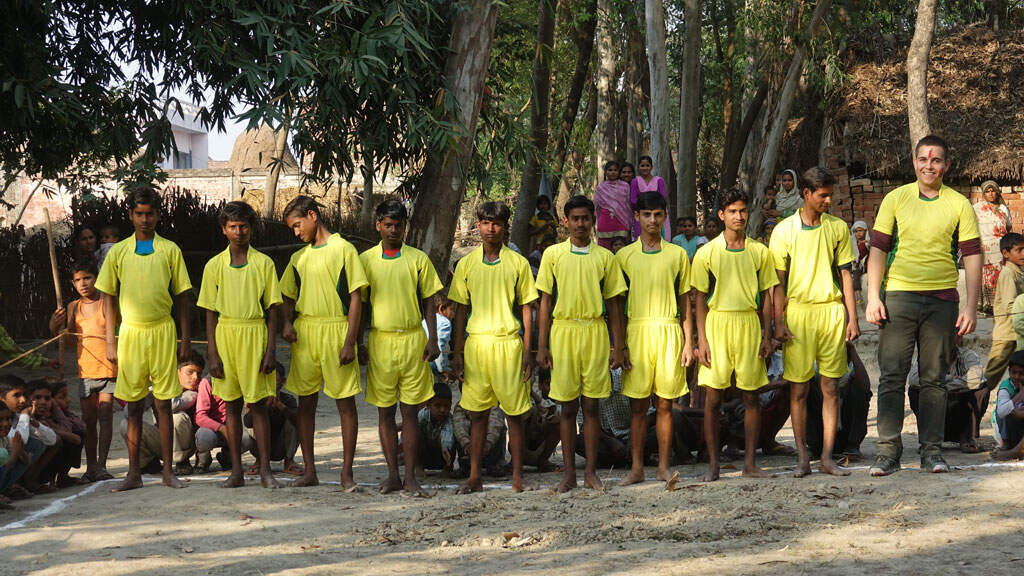 The Indian national anthem is played before the kabaddi match.